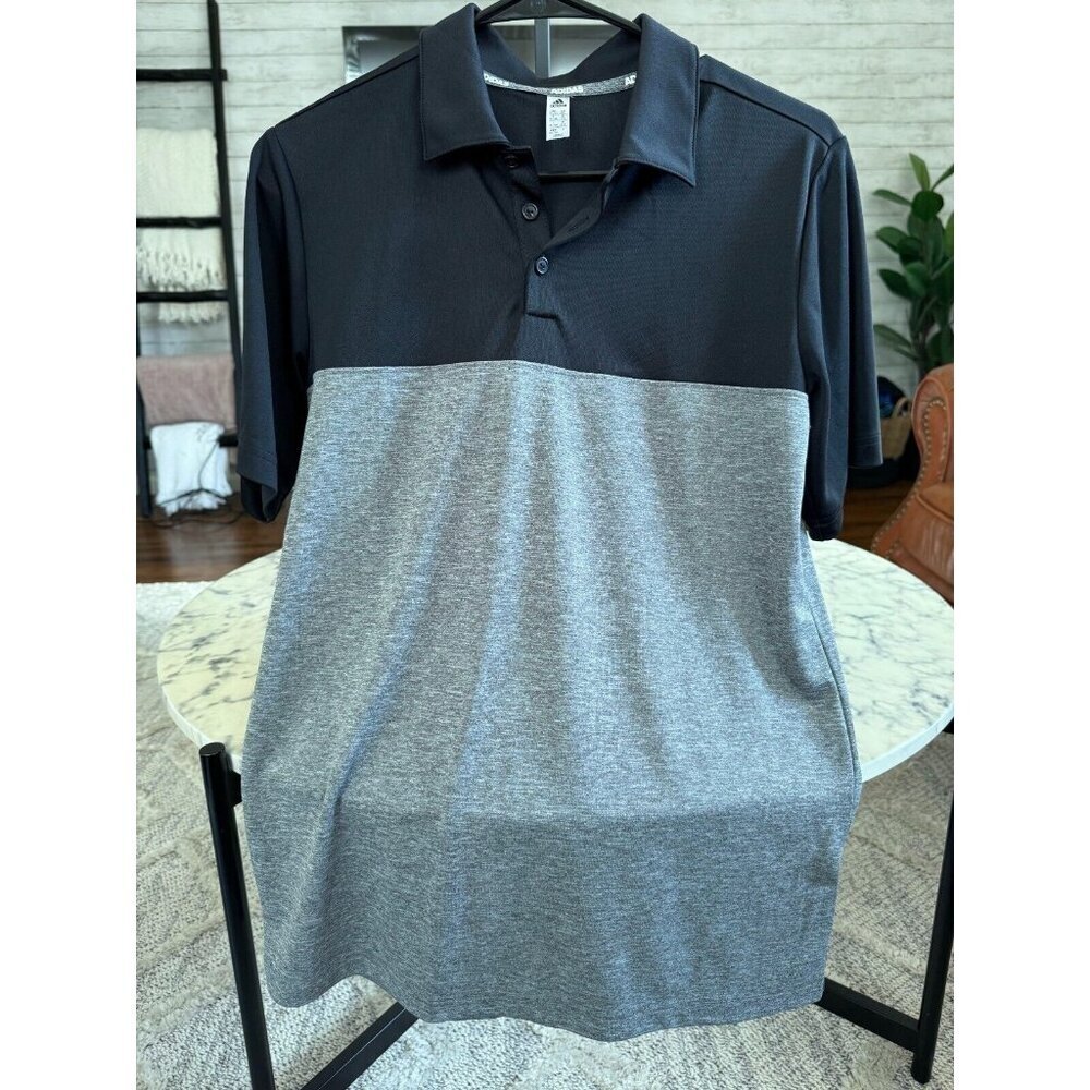 Adidas Black / Tmag Grey Five Htr Heather Colorblock Polo Shirt Boys Size XL